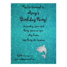 Personalized name dolphin turquoise glitter custom invite