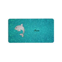 Personalized name dolphin turquoise glitter custom address labels