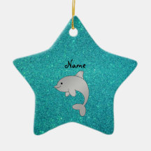 Personalized name dolphin turquoise glitter christmas tree ornaments