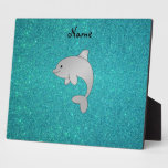 Personalized name dolphin turquoise glitter plaque