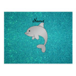 Personalized name dolphin turquoise glitter postcards