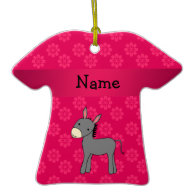Personalized name donkey pink flowers christmas ornaments