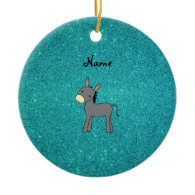 Personalized name donkey turquoise glitter christmas tree ornament