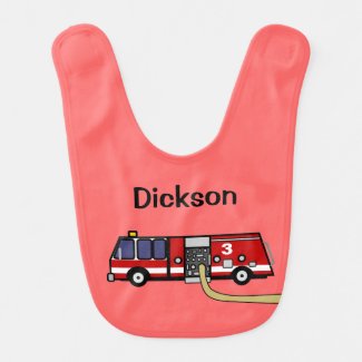 Personalized Name FireTruck Bib for Baby Boys