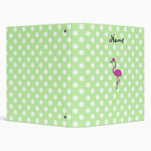 Personalized name flamingo green polka dots binders