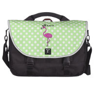 Personalized name flamingo green polka dots commuter bag