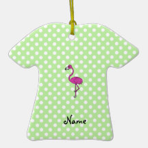 Personalized name flamingo green polka dots ornaments