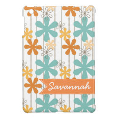 Personalized Name Floral Orange Blue Wall Flowers