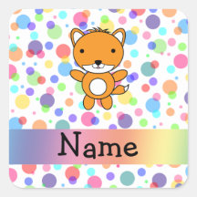 Personalized name fox rainbow polka dots sticker