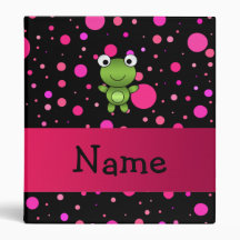 Personalized name frog black pink polka dots binder