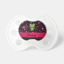 Personalized name frog black pink polka dots baby pacifiers