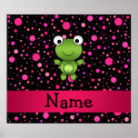 Personalized name frog black pink polka dots poster