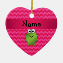 Personalized name frog pink chevrons christmas tree ornament