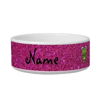 Personalized name frog pink glitter cat bowl