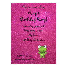 Personalized name frog pink glitter custom announcement