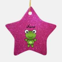 Personalized name frog pink glitter ornament