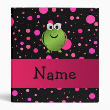 Personalized name frog pink polka dots vinyl binders