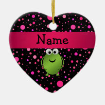 Personalized name frog pink polka dots christmas tree ornaments