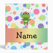 Personalized name frog rainbow polka dots binder