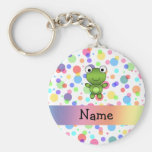 Personalized name frog rainbow polka dots keychain