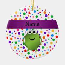 Personalized name frog rainbow polka dots christmas tree ornaments