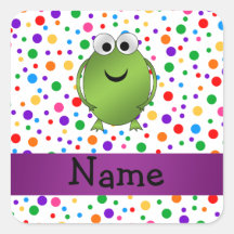 Personalized name frog rainbow polka dots stickers