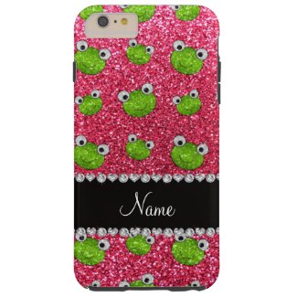 Personalized name fuchsia pink glitter frogs tough iPhone 6 plus case