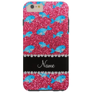 Personalized name fuchsia pink glitter whales tough iPhone 6 plus case