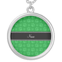Personalized name green dog paw prints necklaces