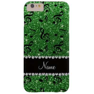 Personalized name green glitter music notes barely there iPhone 6 plus case