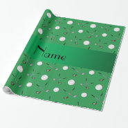 Personalized name green golf balls gift wrap paper