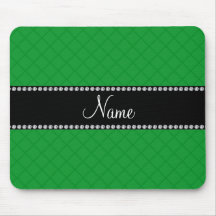 Personalized name green grid pattern mouse pads