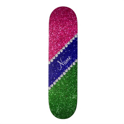 Personalized name green hot pink glitter skateboard Zazzle