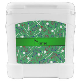 Personalized name green lacrosse pattern igloo rolling cooler