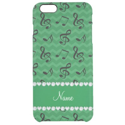 Personalized name green music notes chevrons clear iPhone 6 plus case