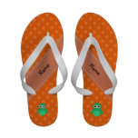 Personalized name green owl orange polka dots Flip-Flops