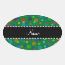 Personalized name green rainbow polka dots stickers