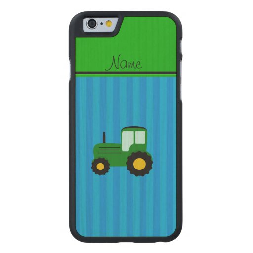 Personalized name green tractor blue stripes carved?? maple iPhone 6