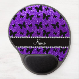Personalized name indigo purple glitter butterfly gel mouse mats