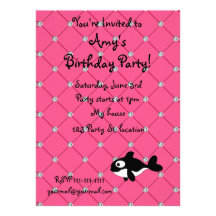 Personalized name killer whale pink diamonds custom invites