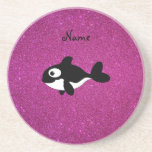 Personalized name killer whale pink glitter coaster