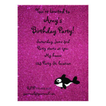 Personalized name killer whale pink glitter personalized invites