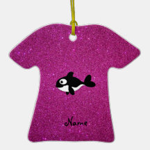 Personalized name killer whale pink glitter christmas tree ornaments