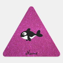 Personalized name killer whale pink glitter triangle stickers