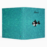 Personalized name killer whale turquoise glitter 3 ring binder