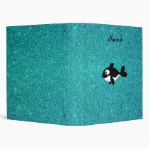Personalized name killer whale turquoise glitter 3 ring binder