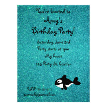 Personalized name killer whale turquoise glitter announcement