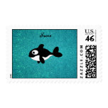 Personalized name killer whale turquoise glitter stamps