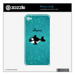 Personalized name killer whale turquoise glitter iPhone 4 decals