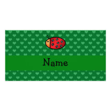Personalized name ladybug green hearts personalized photo card